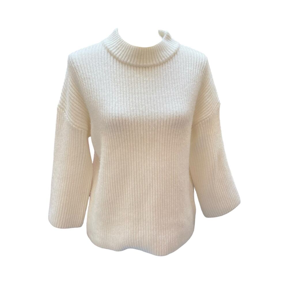 Nicole Miller New York Ivory Mock Neck Rib Knit Sweater Size Small